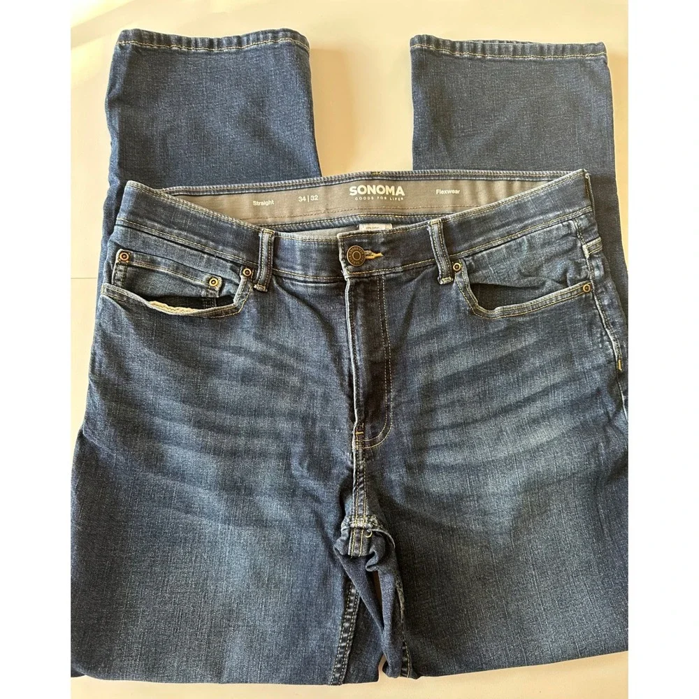Sonoma Goods For Life Flexwear Straight Leg Jeans Mens 34x32 Medium Wash Denim
